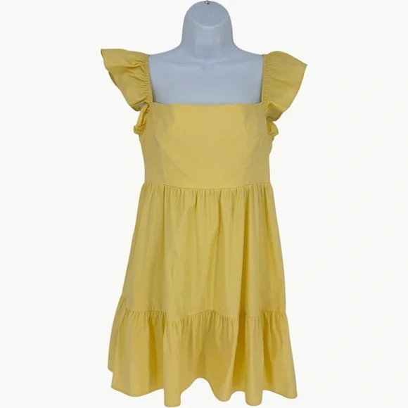 Reformation Jeune Ruffle Stretch Organic Cotton Mini Dress | Sz 8 | Light Yellow - Picture 2 of 16